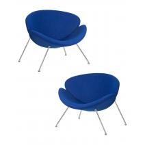  Набор 2 шт Кресло дизайнерское DOBRIN EMILY, синяя ткань AF6, хромированная сталь, фото 1 