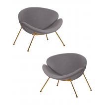  Набор 2 шт Кресло дизайнерское DOBRIN EMILY, серая ткань AF7, золотое основание, фото 1 