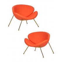  Набор 2 шт Кресло дизайнерское DOBRIN EMILY, оранжевая ткань AF, золотое основание, фото 1 