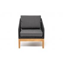  "Канны" кресло плетеное из роупа (узелки), основание дуб, роуп темно-серый круглый, ткань темно-серая 027, фото 2 