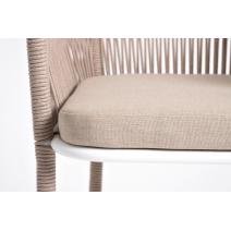  "Марсель" стул барный плетеный из роупа, каркас из стали белый муар, роуп бежевый круглый, ткань бежевая 15052, фото 7 