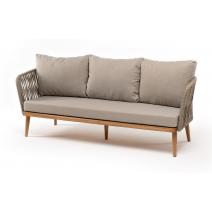  "Мальорка" диван 3-местный плетеный из роупа, основание дуб, роуп серо-коричневый 23мм, ткань бежевая 15052, фото 1 