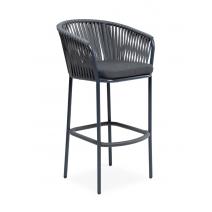  "Бордо" стул барный плетеный из роупа, каркас из стали темно-серый (RAL7024) муар, роуп серый 15мм, ткань темно-серая 027, фото 2 