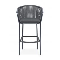  "Бордо" стул барный плетеный из роупа, каркас из стали темно-серый (RAL7024) муар, роуп серый 15мм, ткань темно-серая 027, фото 3 