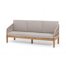  "Канны" диван 3-местный плетеный из роупа, основание дуб, роуп коричневый круглый, ткань бежевая, фото 1 