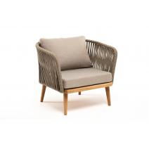  "Мальорка" кресло плетеное из роупа, основание дуб, роуп серо-коричневый 23мм, ткань бежевая 15052, фото 3 