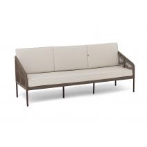  "Канны" диван 3-местный плетеный из роупа, каркас алюминий коричневый (RAL8016) муар, роуп коричневый круглый, ткань бежевая 15052, фото 3 