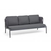  "Ронда" диван 3-местный плетеный из роупа, каркас алюминий темно-серый (RAL7024) муар, роуп серый 40 мм tex, ткань темно-серая 027, фото 2 