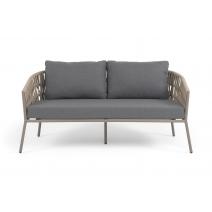  "Комо" диван 2-местный плетеный из роупа, каркас алюминий бежево-серый (RAL7006) муар, роуп серо-коричневый 23мм, ткань темно-серая 027, фото 3 