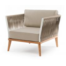  "Касабланка" кресло плетеное из роупа, основание дуб, каркас алюминий светло-серый (RAL7035) муар, роуп серо-коричневый 23мм, ткань бежевая 15052, фото 1 