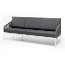  "Канны" диван 3-местный плетеный из роупа, каркас алюминий белый муар, роуп светло-серый круглый, ткань темно-серая 027, фото 1 