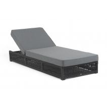  "Ривьера" шезлонг плетеный из роупа, каркас алюминий темно-серый (RAL7024) муар, роуп темно-серый круглый, ткань темно-серая 027, фото 1 