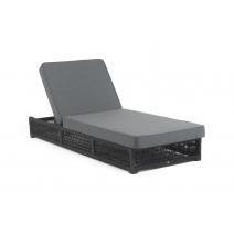  "Ривьера" шезлонг плетеный из роупа, каркас алюминий темно-серый (RAL7024) муар, роуп темно-серый круглый, ткань темно-серая 027, фото 2 