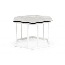  "Женева" интерьерный стол из HPL шестиугольный, D50, H35, цвет "мрамор пепел", каркас из стали белый муар, фото 1 