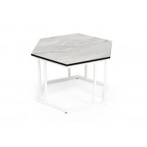  "Женева" интерьерный стол из HPL шестиугольный, D50, H35, цвет "мрамор пепел", каркас из стали белый муар, фото 3 