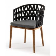  "Диего" стул плетеный из роупа, основание дуб, каркас из стали темно-серый (RAL7024) муар, роуп темно-серый круглый, ткань темно-серая 027, фото 1 