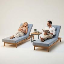  Шезлонг САПОРИ тик, светло-серый матрас, подушка, фото 6 