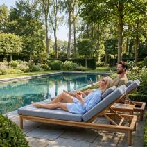  Шезлонг САПОРИ тик, светло-серый матрас, подушка, фото 8 