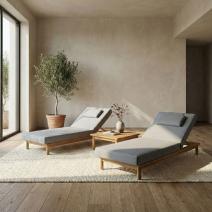  Шезлонг САПОРИ тик, светло-серый матрас, подушка, фото 7 