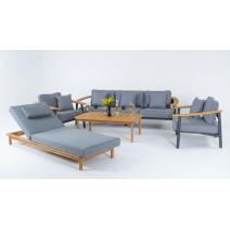  Шезлонг САПОРИ тик, светло-серый матрас, подушка, фото 5 