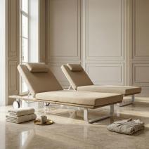  Шезлонг КОСТА С на колесах, каркас белый, матрас бежевый (с подушкой), фото 2 