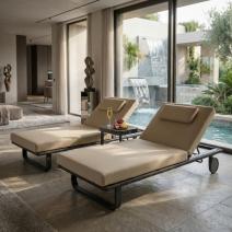  Шезлонг КОСТА С на колесах, каркас карбон, матрас бежевый (с подушкой), фото 3 