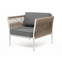  "Касабланка" кресло плетеное из роупа, каркас алюминий светло-серый (RAL7035) муар, роуп серо-коричневый 23мм, ткань серая 017, фото 1 