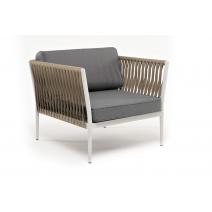  "Касабланка" кресло плетеное из роупа, каркас алюминий светло-серый (RAL7035) муар, роуп серо-коричневый 23мм, ткань серая 017, фото 3 