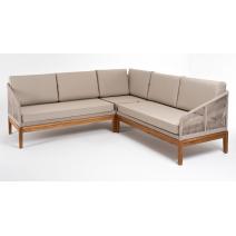  "Канны" диван модульный плетеный из роупа, основание дуб, роуп бежевый круглый, ткань бежевая 15052, фото 1 