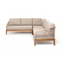  "Канны" диван модульный плетеный из роупа, основание дуб, роуп бежевый круглый, ткань бежевая 15052, фото 2 
