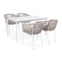  "Малага" обеденная группа на 4 персоны со стульями "Марсель", каркас белый, роуп бежевый, фото 1 