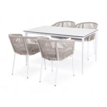  "Малага" обеденная группа на 4 персоны со стульями "Марсель", каркас белый, роуп бежевый, фото 2 