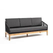  "Канны" диван 3-местный плетеный из роупа, основание дуб, роуп темно-серый круглый, ткань темно-серая 027, фото 3 