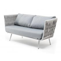  "Монако" диван 2-местный плетеный из роупа, каркас алюминий светло-серый (RAL7035) муар, роуп светло-серый 40 мм, ткань светло-серая, фото 1 