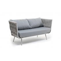  "Монако" диван 2-местный плетеный из роупа, каркас алюминий светло-серый (RAL7035) муар, роуп светло-серый 40 мм, ткань светло-серая, фото 2 