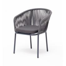  "Бордо" стул плетеный из роупа, каркас алюминий темно-серый (RAL7024) муар, роуп серый 15мм, ткань темно-серая 027, фото 1 