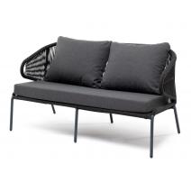  "Милан" диван 2-местный плетеный из роупа, каркас алюминий темно-серый (RAL7024) муар, роуп темно-серый круглый, ткань темно-серая 027, фото 1 