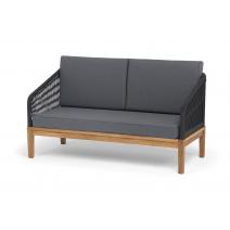  "Канны" диван 2-местный плетеный из роупа, основание дуб, роуп темно-серый круглый, ткань темно-серая 027, фото 1 