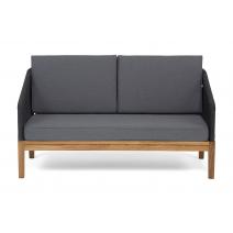  "Канны" диван 2-местный плетеный из роупа, основание дуб, роуп темно-серый круглый, ткань темно-серая 027, фото 3 