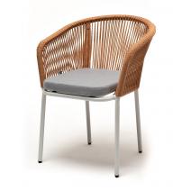  "Марсель" стул плетеный из роупа, каркас алюминий светло-серый (RAL7035) муар, роуп оранжевый меланж круглый, ткань светло-серая, фото 1 