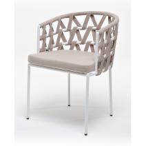  "Диего" стул плетеный из роупа, каркас из стали белый муар, роуп бежевый круглый, ткань бежевая 052, фото 1 