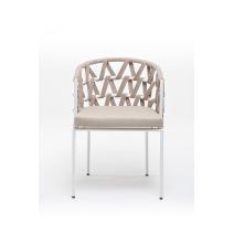  "Диего" стул плетеный из роупа, каркас из стали белый муар, роуп бежевый круглый, ткань бежевая 052, фото 3 