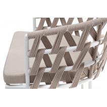  "Диего" стул плетеный из роупа, каркас из стали белый муар, роуп бежевый круглый, ткань бежевая 052, фото 5 