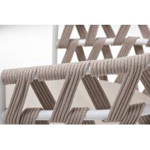  "Диего" стул плетеный из роупа, каркас из стали белый муар, роуп бежевый круглый, ткань бежевая 052, фото 6 