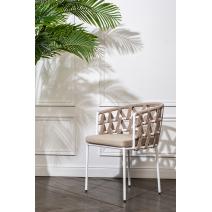  "Диего" стул плетеный из роупа, каркас из стали белый муар, роуп бежевый круглый, ткань бежевая 052, фото 10 