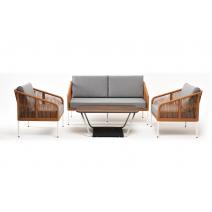  "Канны" лаунж-зона 4-местная из роупа со столом "Глория" цвет "дуб", каркас алюминиевый белый, роуп оранжевый меланж, фото 5 