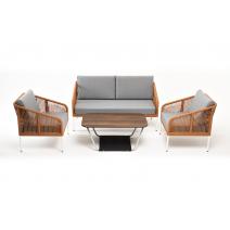  "Канны" лаунж-зона 4-местная из роупа со столом "Глория" цвет "дуб", каркас алюминиевый белый, роуп оранжевый меланж, фото 6 