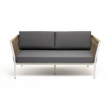  "Касабланка" диван 2-местный плетеный из роупа, каркас алюминий светло-серый (RAL7035) муар, роуп серо-коричневый 23мм, ткань серая 017, фото 2 