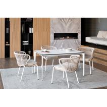  "Малага" обеденная группа на 4 персоны со стульями "Милан", каркас белый, роуп бежевый, фото 1 