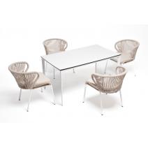  "Малага" обеденная группа на 4 персоны со стульями "Милан", каркас белый, роуп бежевый, фото 6 